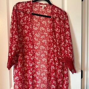 Maurice Red & White Floral Cover Up Sz Medium